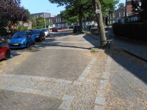 Markeringen op de straatstenen geven de contouren van de tempels van Noviomagus aan.